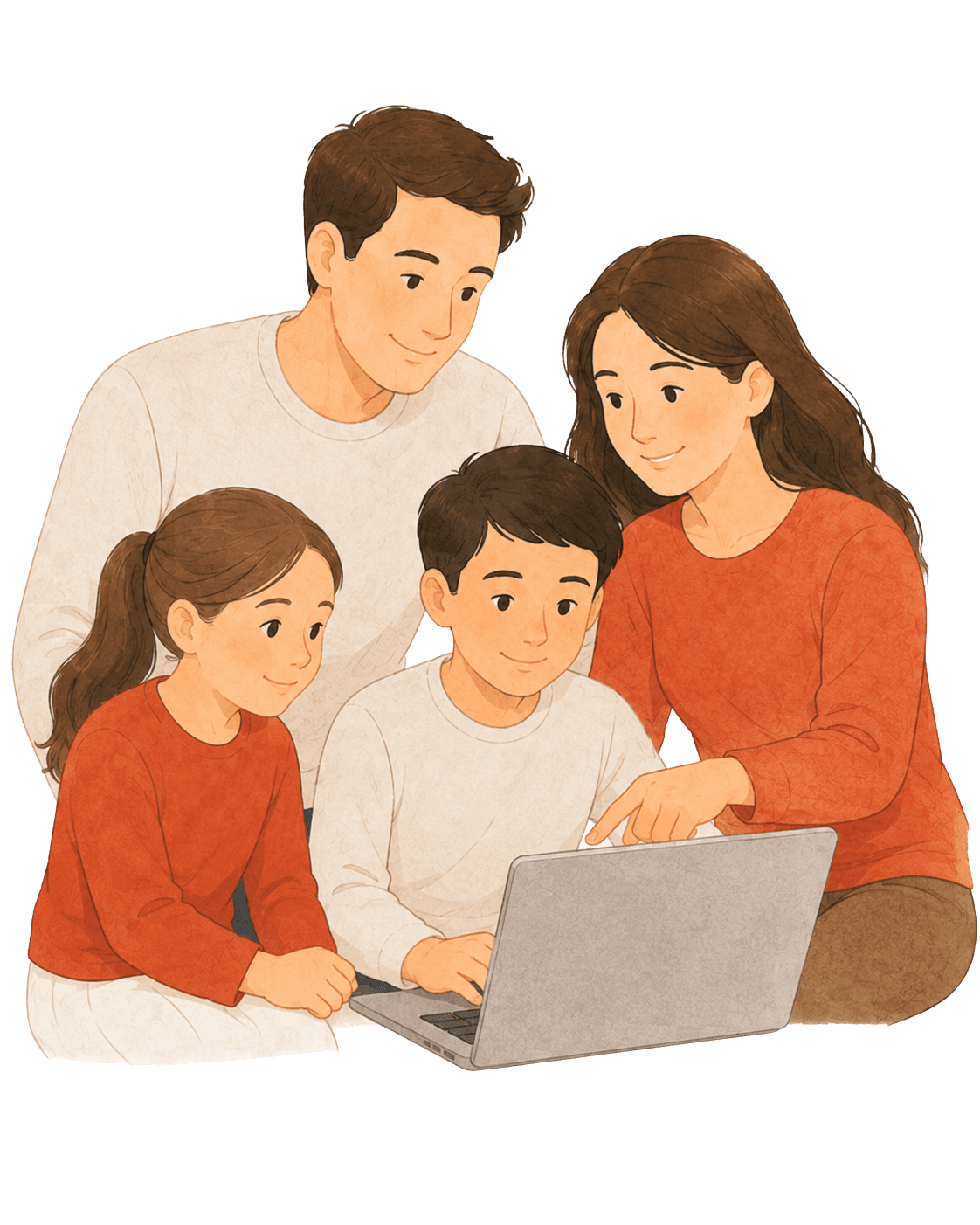 Famille utilisant un ordinateur pour prendre rendez-vous à la clinique